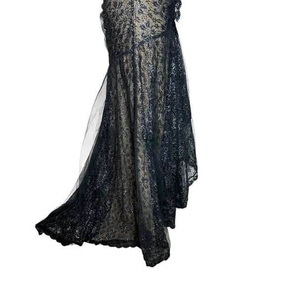 Randolph Duke  Vintage 1990s Black Lace Metallic Cocktail Gown with Train - Picture 10 of 13